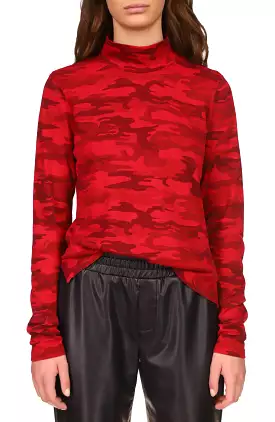 Sanctuary Women's Mock Neck Tee - Heather Red Camo