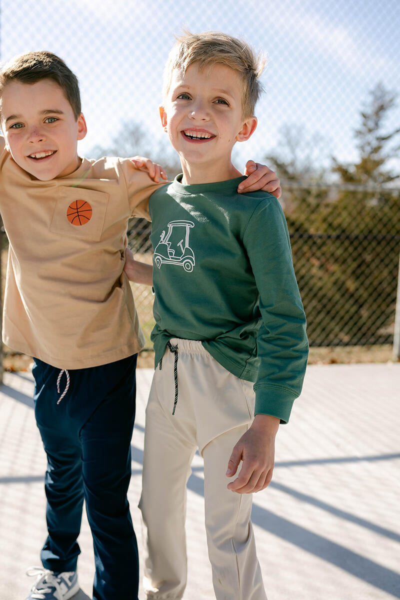 Shop Little Paper Boat Tan LS Pocket Tee Basketball.