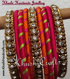 Silk Bangles Pink Orange.