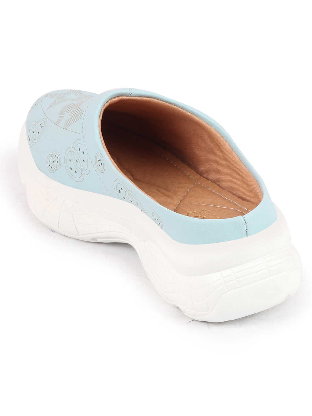 Sky Blue Laser Cut Star Design Open Back Slip-On Mules Shoes for Women.