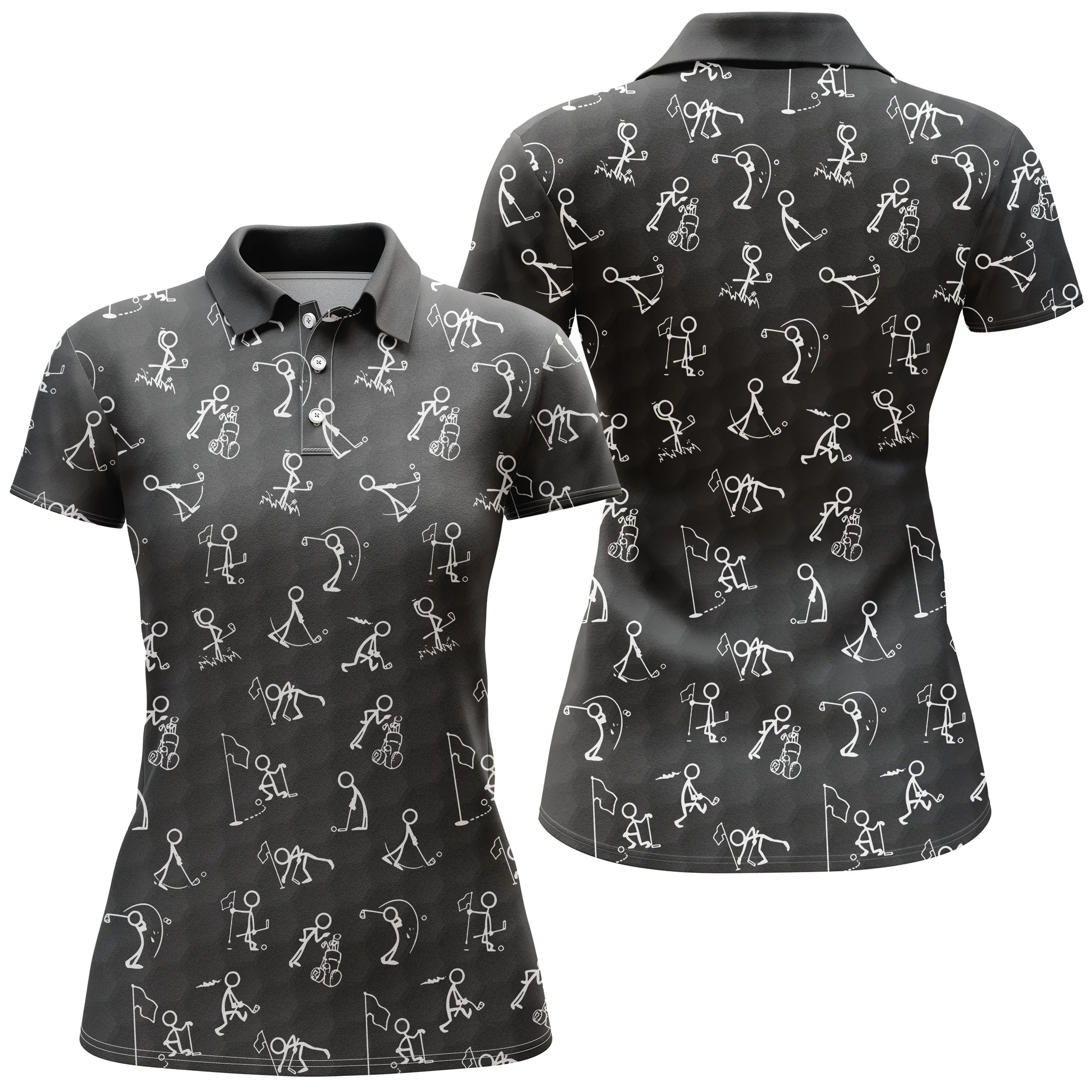 Stickfigure Golf Players, Black and White Sports Polo, Unique Gift for Golfer, Men's and Women's Polo Shirt - CTS180522