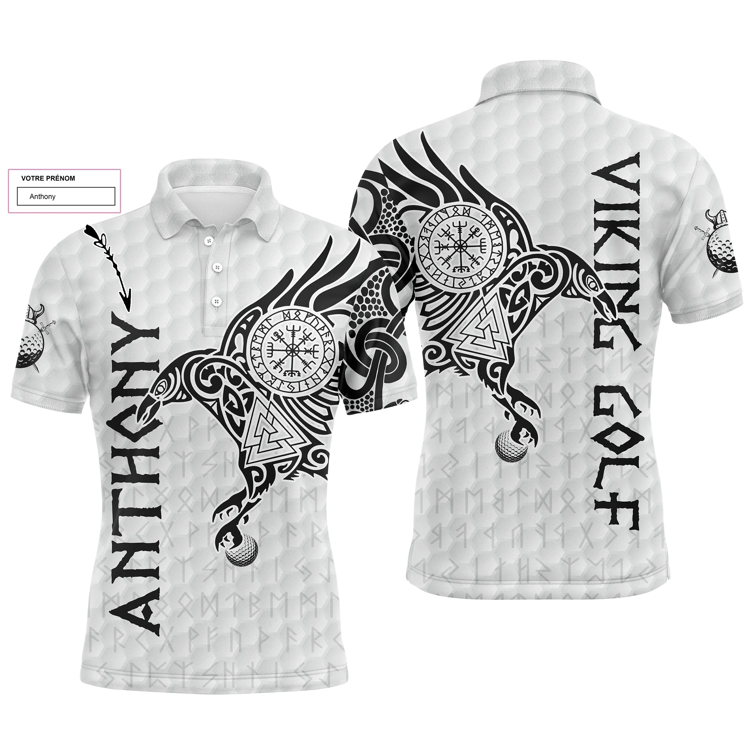 Tatouage corbeau viking - polo de golf personnalisé homme et femme - design cool pour golfeur, golfeuse - idée cadeau original.