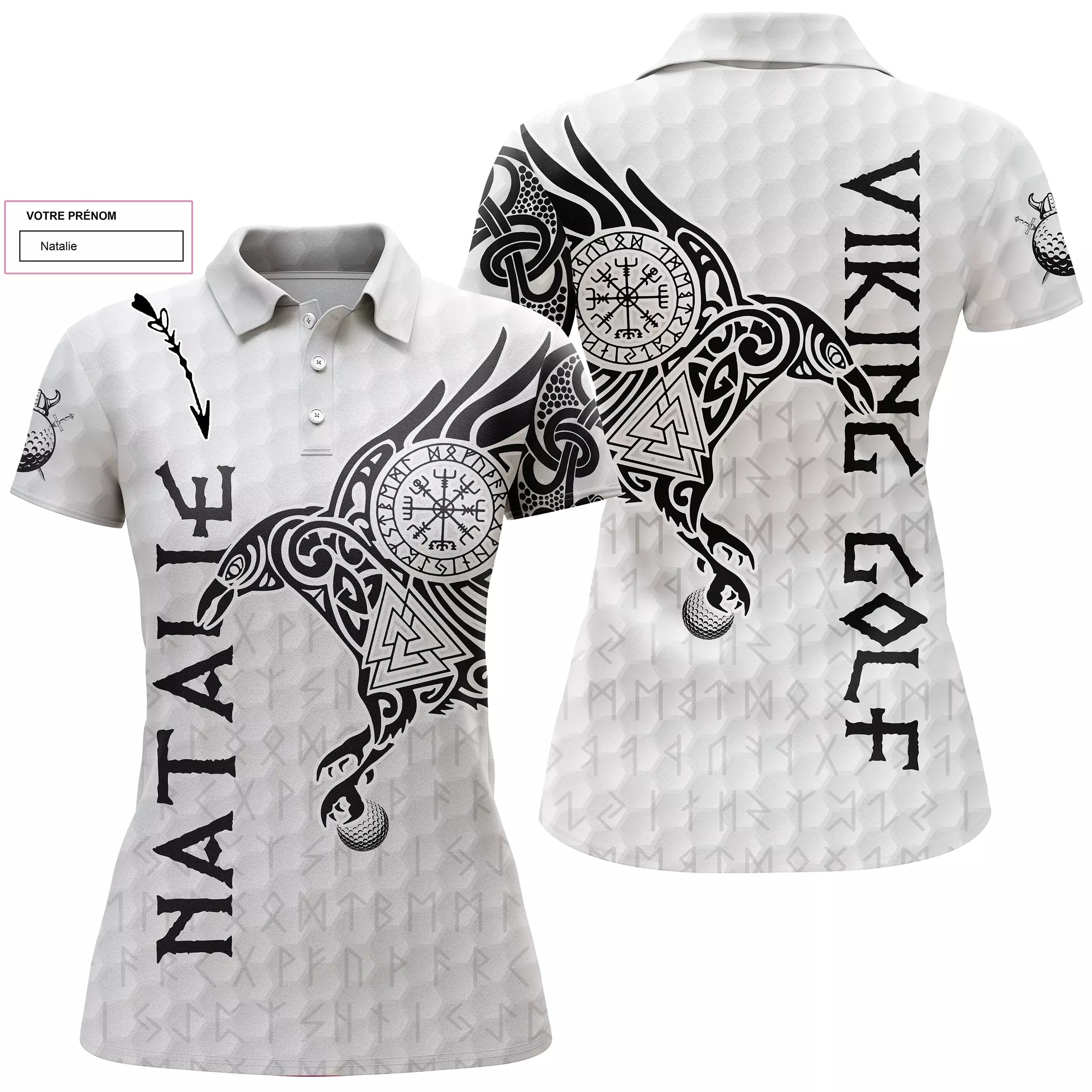 Tatouage corbeau viking - polo de golf personnalisé homme et femme - design cool pour golfeur, golfeuse - idée cadeau original.