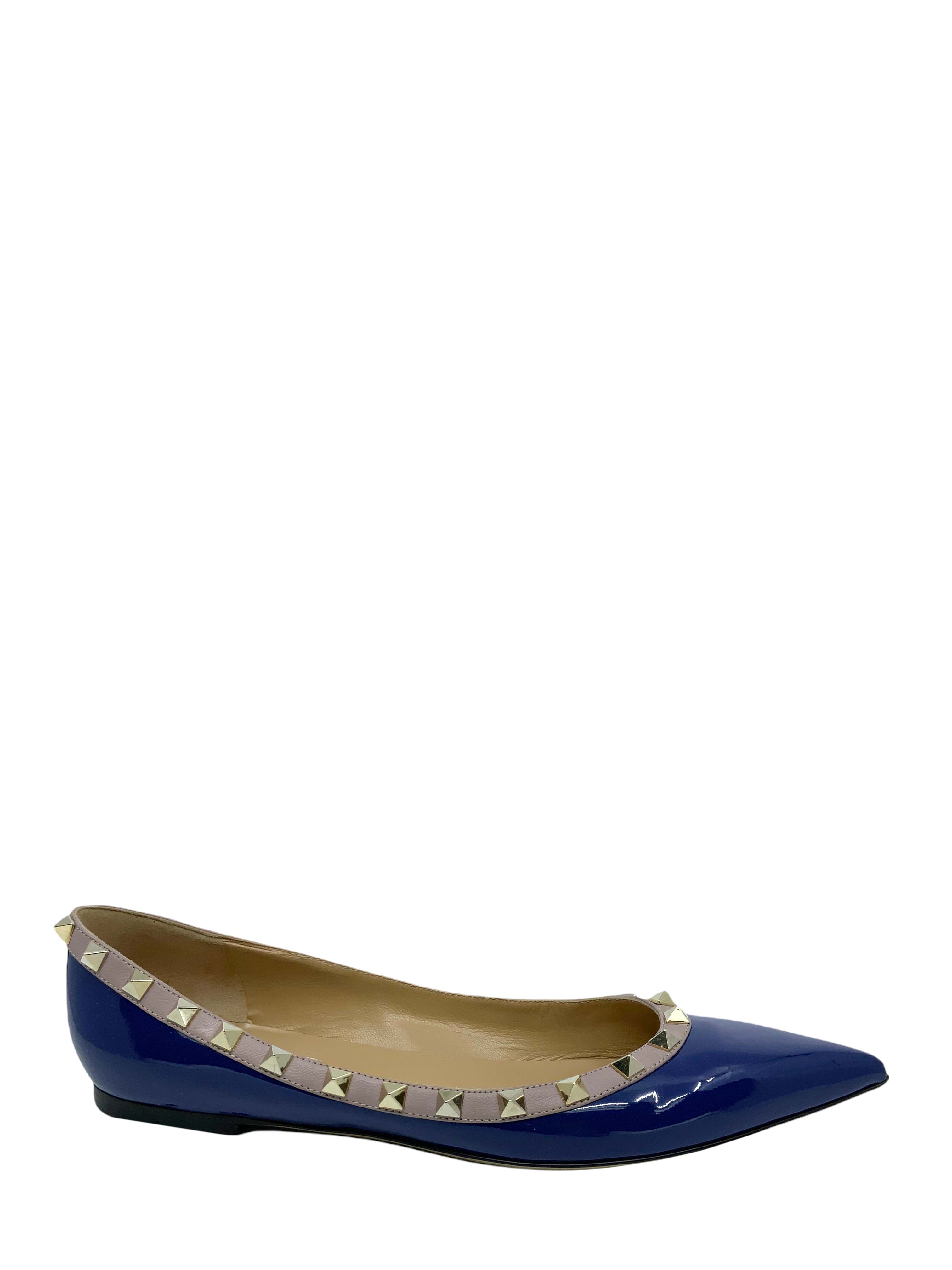 Valentino Rockstud Ballerina Flats - Patent Leather - Size 10