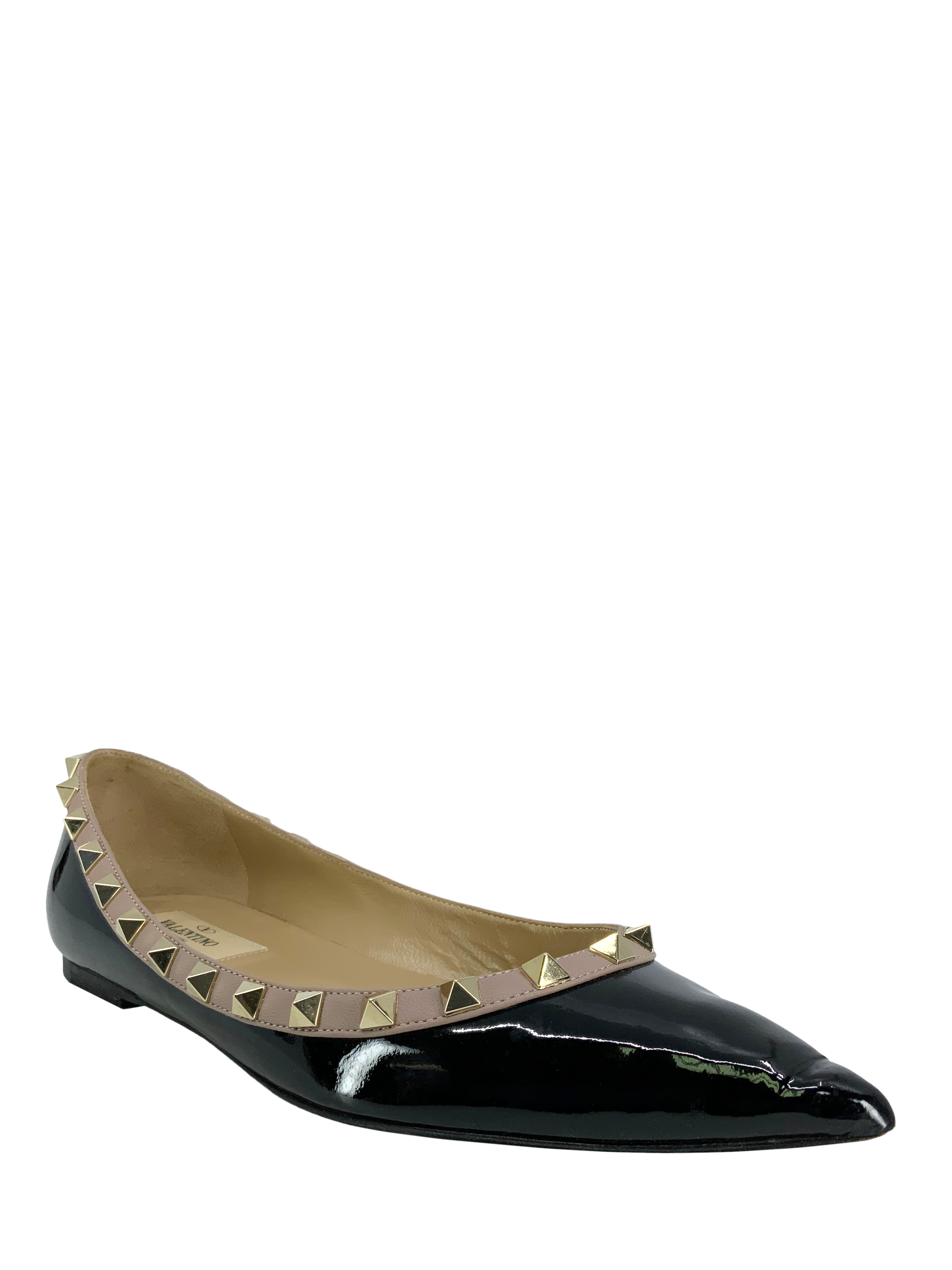 Valentino Rockstud Ballerina Flats, Patent Leather, Size 6.5