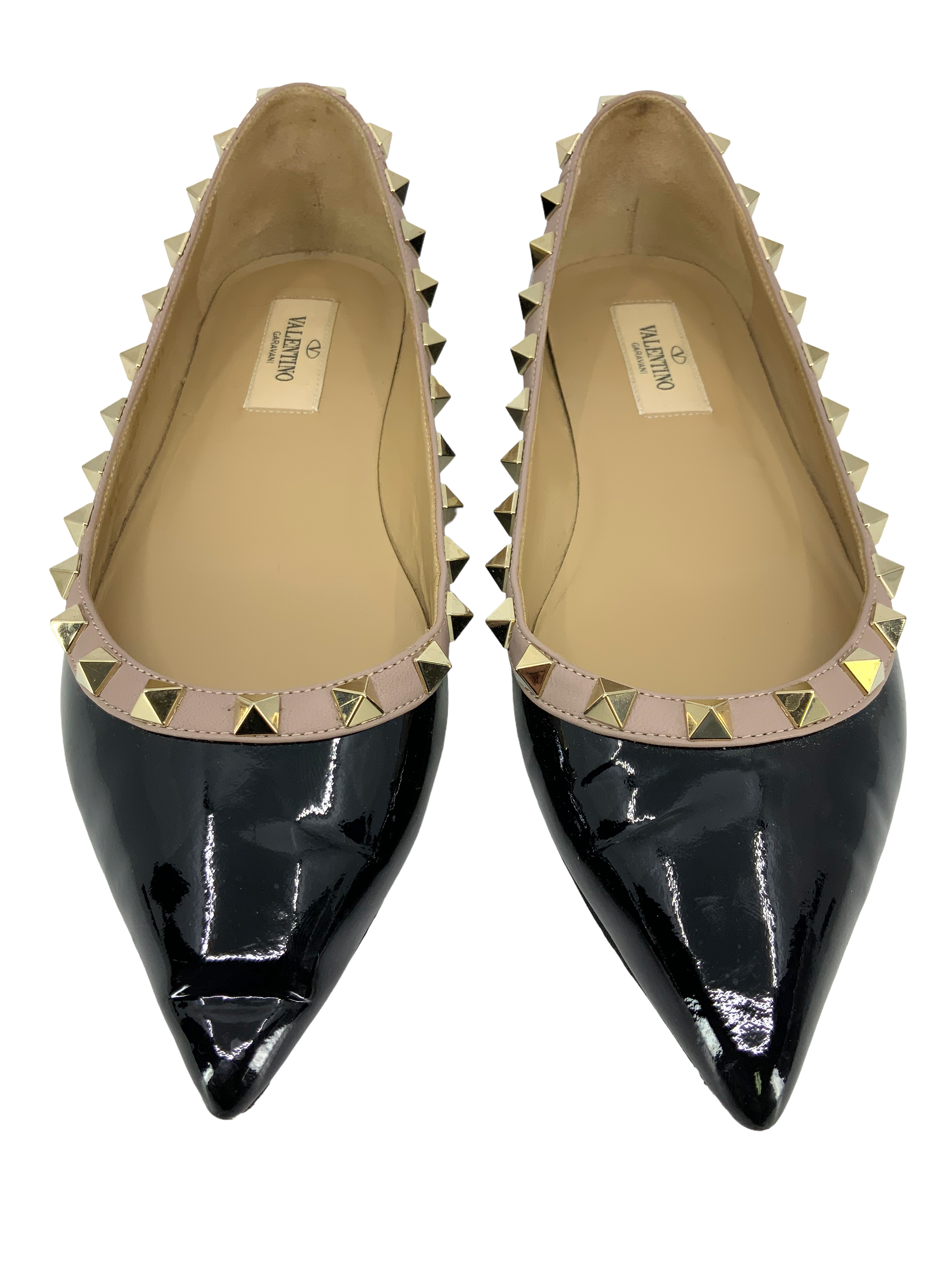 Valentino Rockstud Ballerina Flats, Patent Leather, Size 6.5