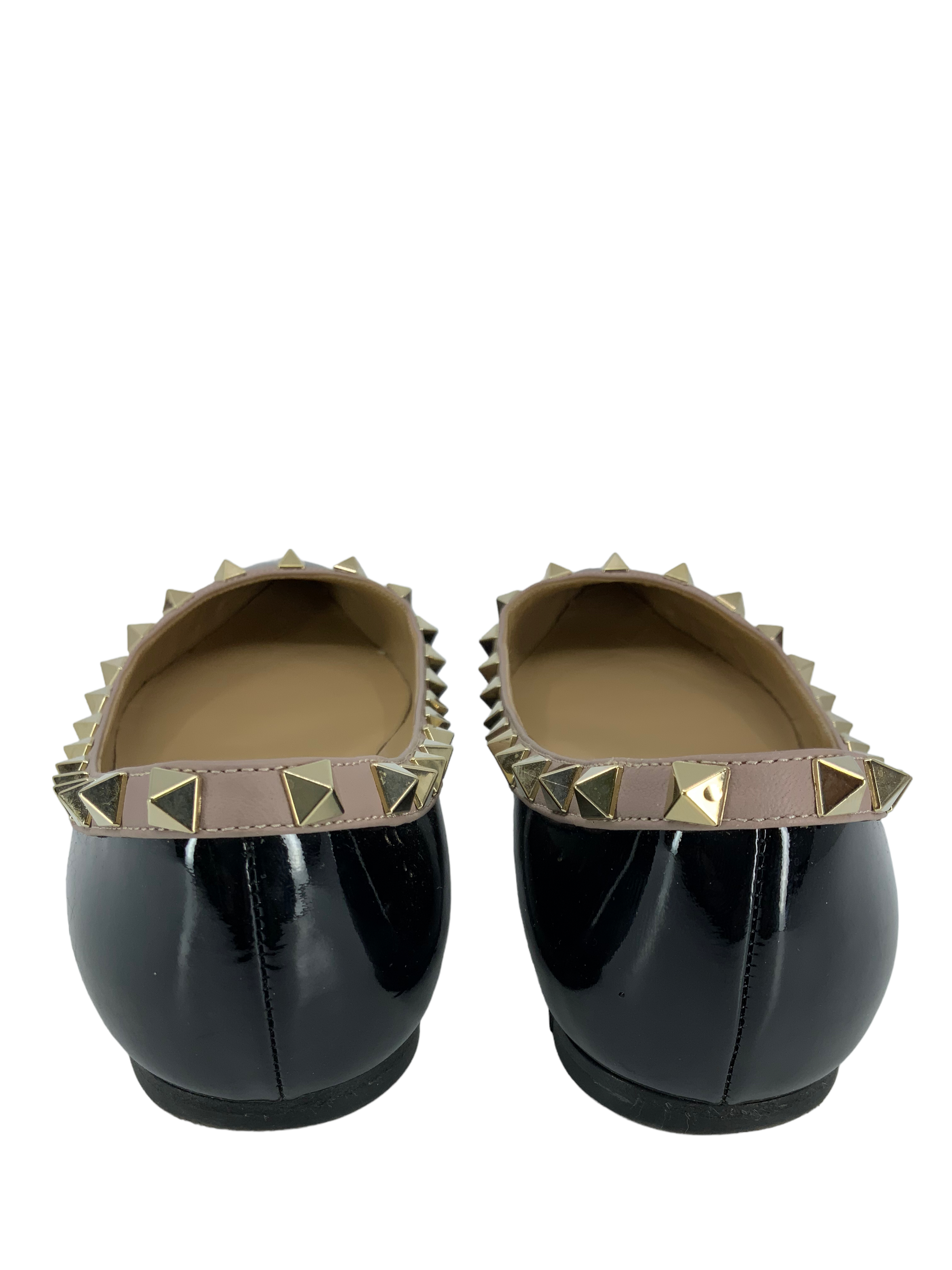 Valentino Rockstud Ballerina Flats, Patent Leather, Size 6.5