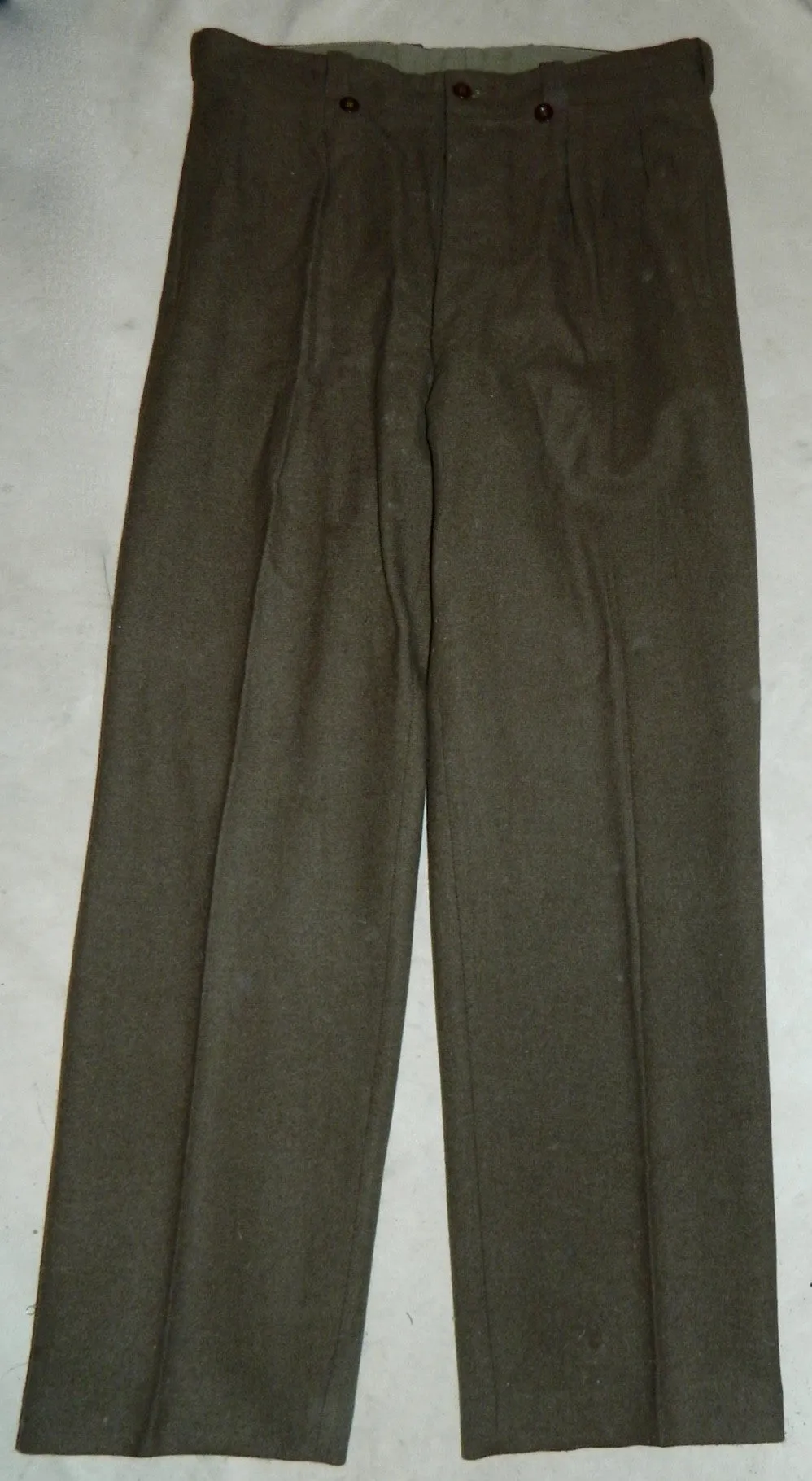 Vintage 1940s French Military Wool Trousers WWII OD Pleated Slacks Heavy Wool 37-Inch Waist