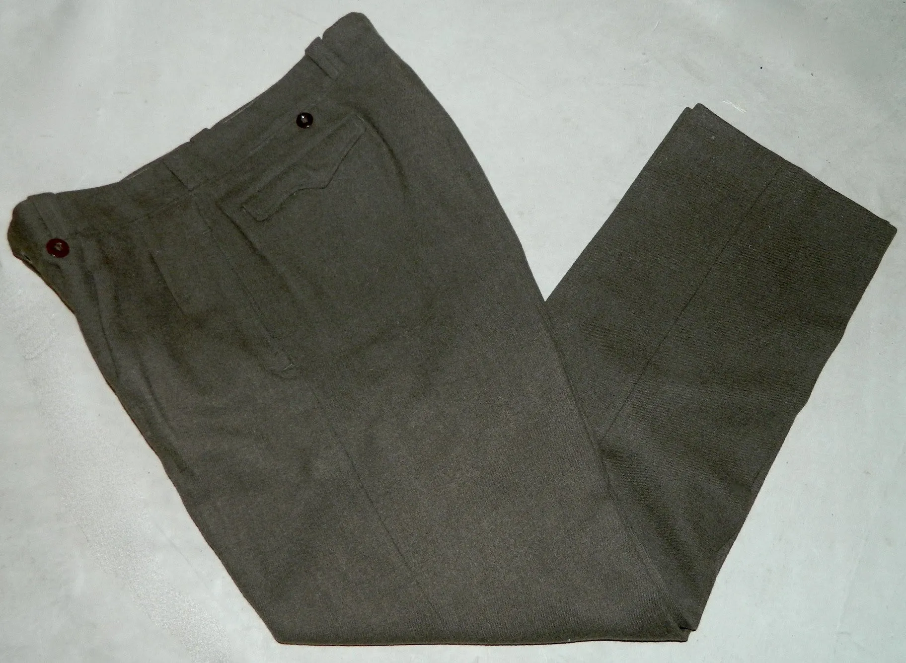 Vintage 1940s French Military Wool Trousers WWII OD Pleated Slacks Heavy Wool 37-Inch Waist