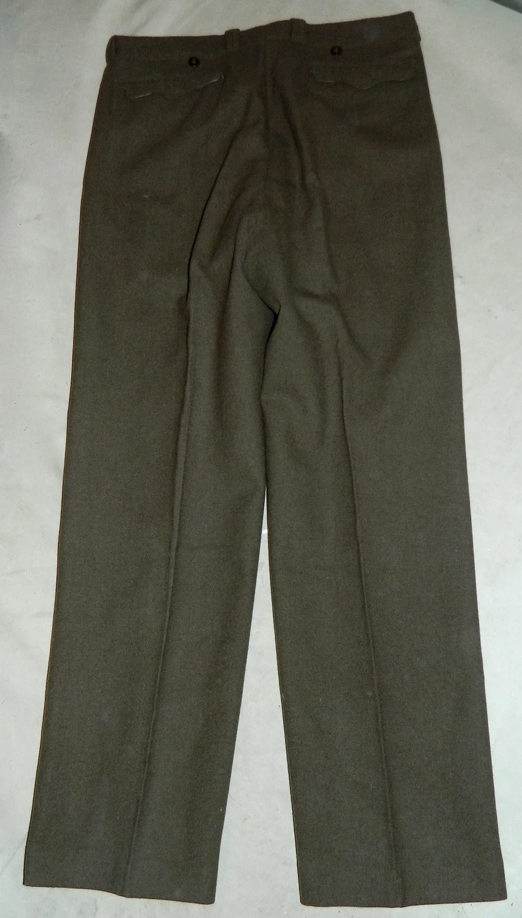 Vintage 1940s French Military Wool Trousers WWII OD Pleated Slacks Heavy Wool 37-Inch Waist