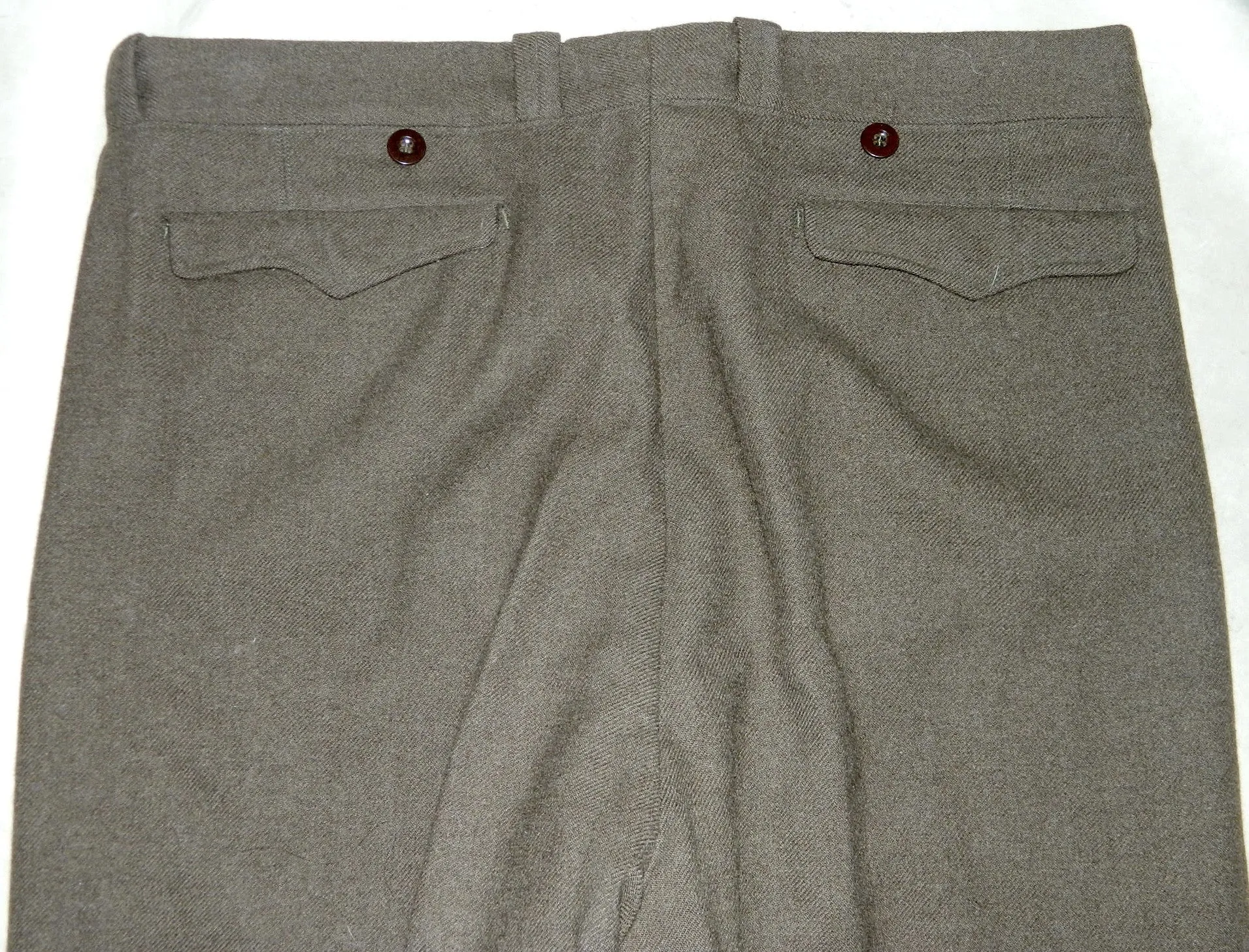 Vintage 1940s French Military Wool Trousers WWII OD Pleated Slacks Heavy Wool 37-Inch Waist