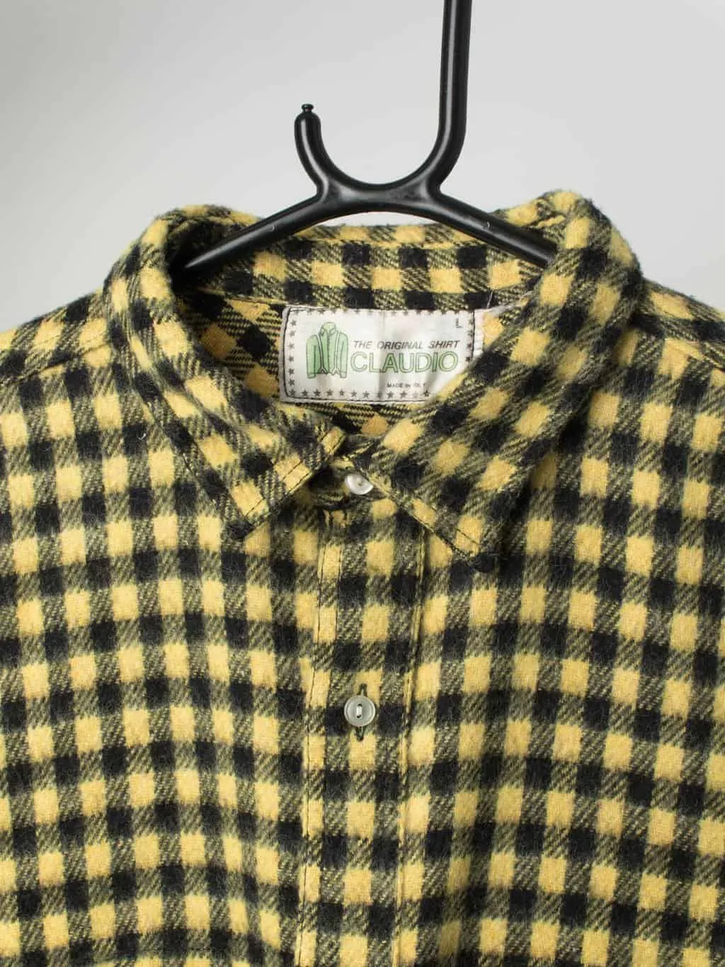 Vintage Wool Check Flannel Shirt in Yellow and Black - Size Large