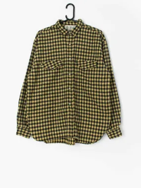 Vintage Wool Check Flannel Shirt in Yellow and Black - Size Large