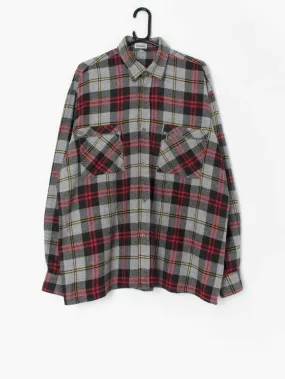 Vintage Wool Plaid Flannel Shirt in Grey, Red, and Yellow - Size XL