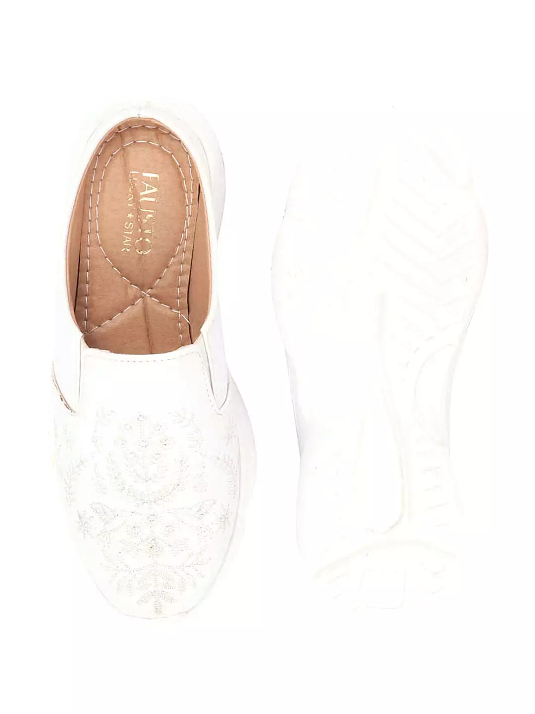 White floral print embroidery slip on mules shoes for women