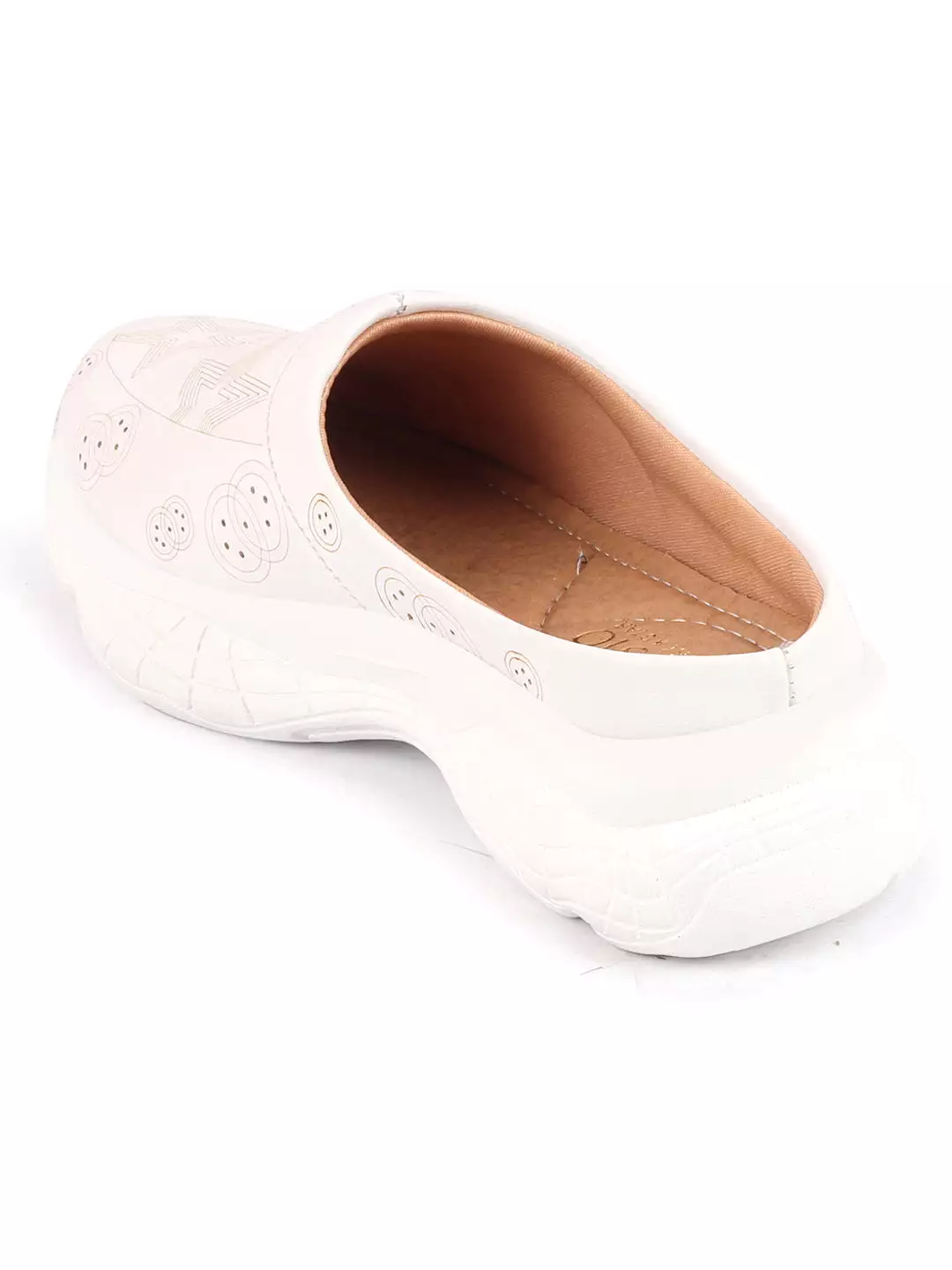 White Laser Cut Star Slip-On Mules Shoes for Women