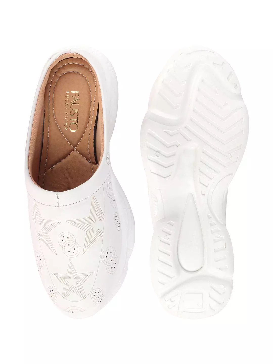 White Laser Cut Star Slip-On Mules Shoes for Women