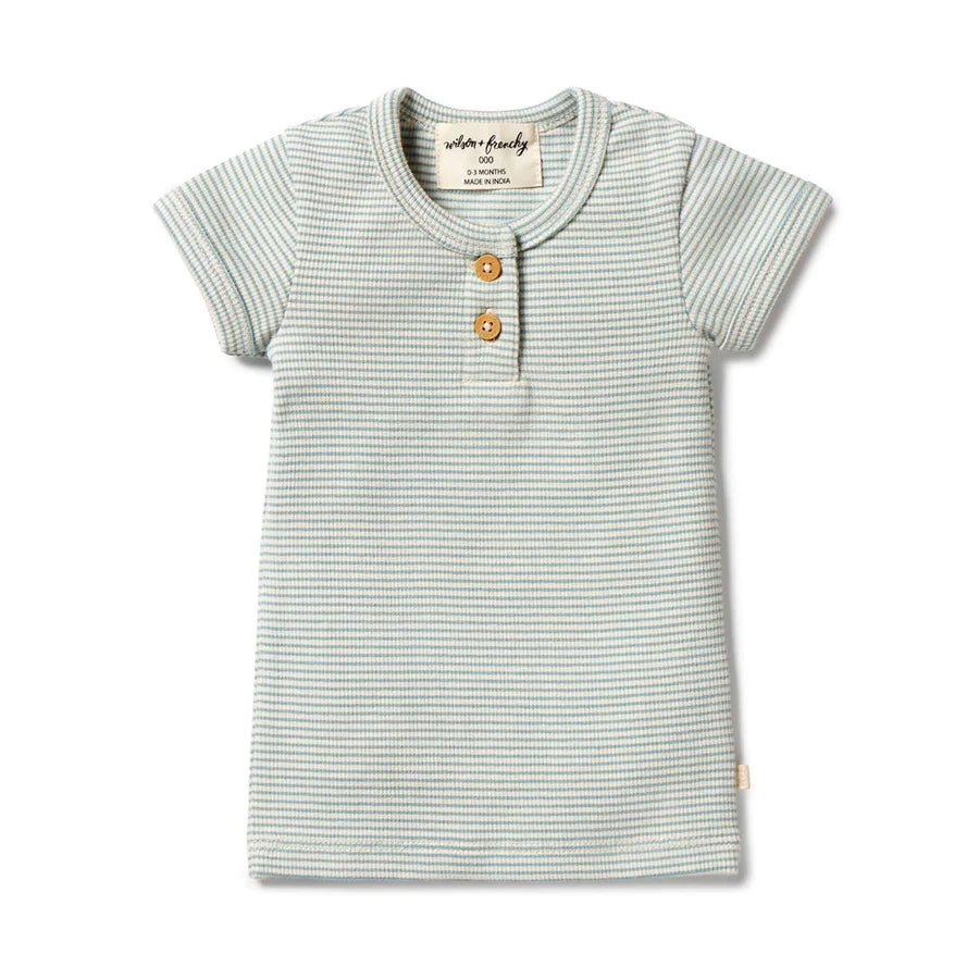 Wilson & Frenchy Organic Rib - Henley T-Shirt - Mineral Blue