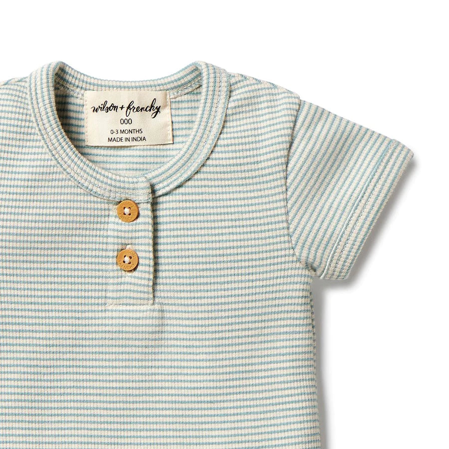 Wilson & Frenchy Organic Rib - Henley T-Shirt - Mineral Blue