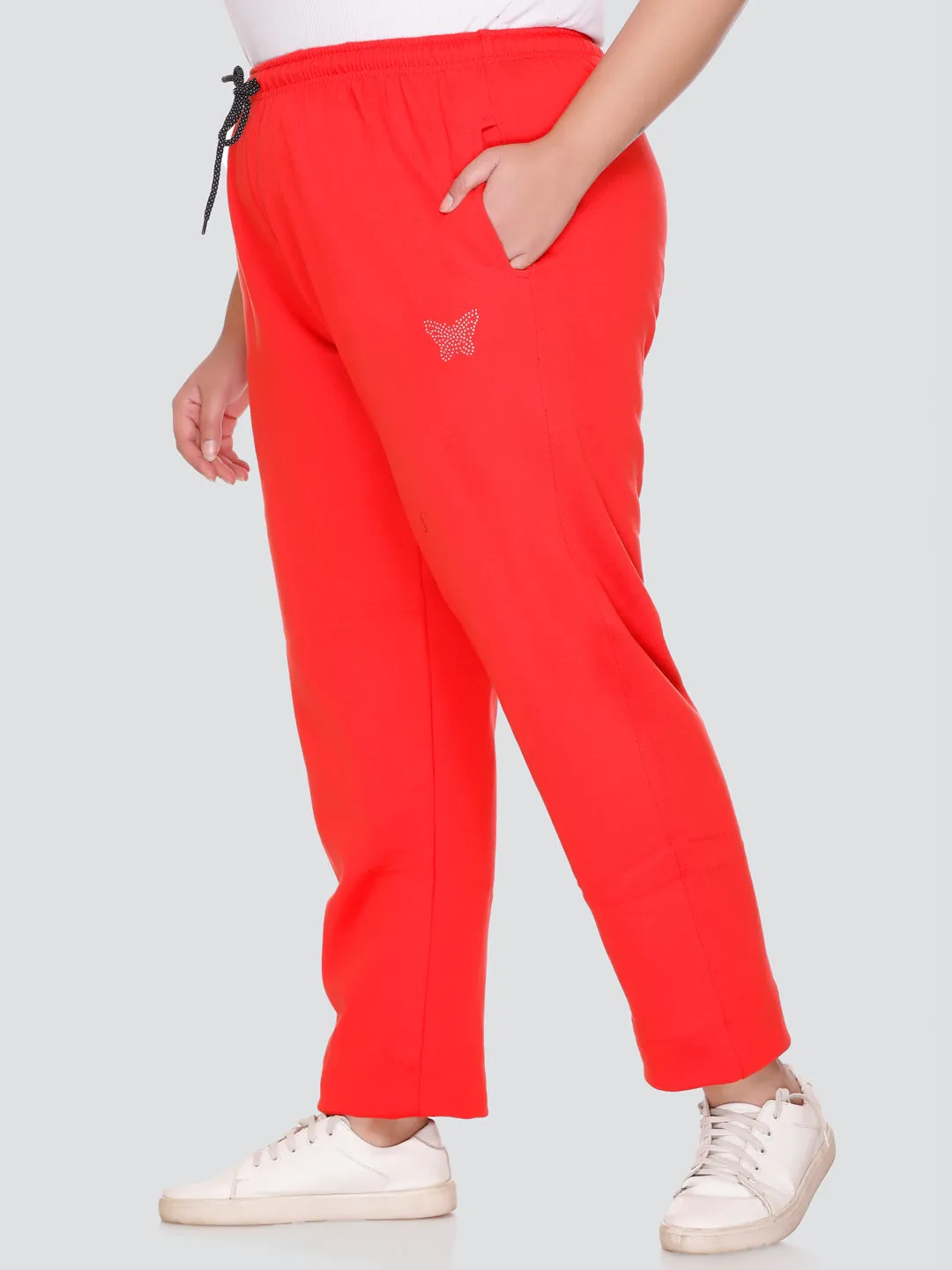 Women's Coral Red Winter Fleece Track Pants - Sizes M to 5XL