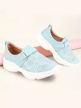 Women Blue Laser Cut Mules Shoes