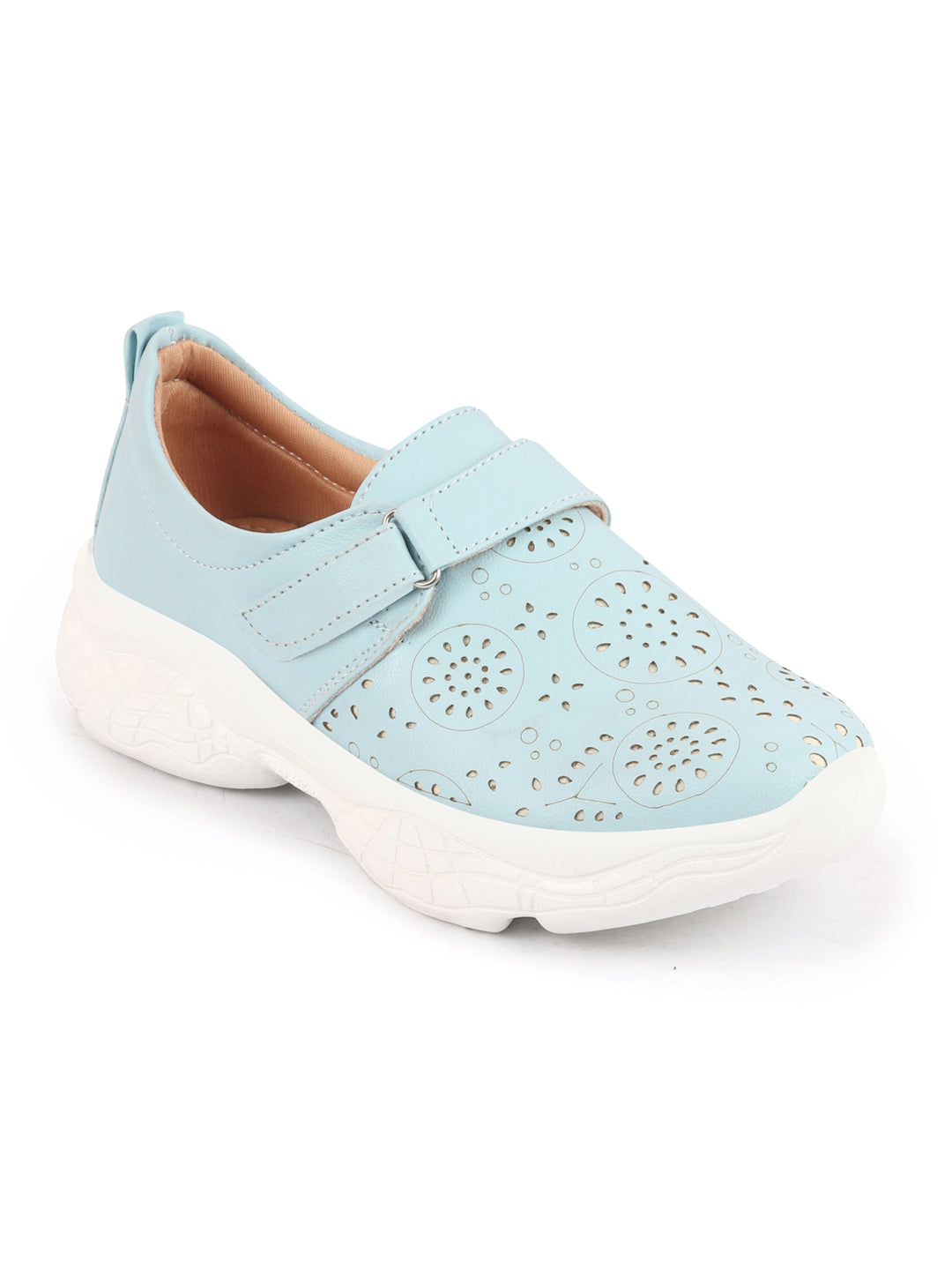 Women Blue Laser Cut Mules Shoes