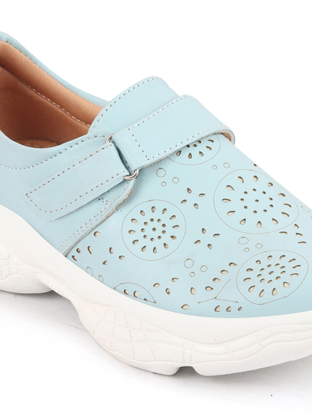 Women Blue Laser Cut Mules Shoes