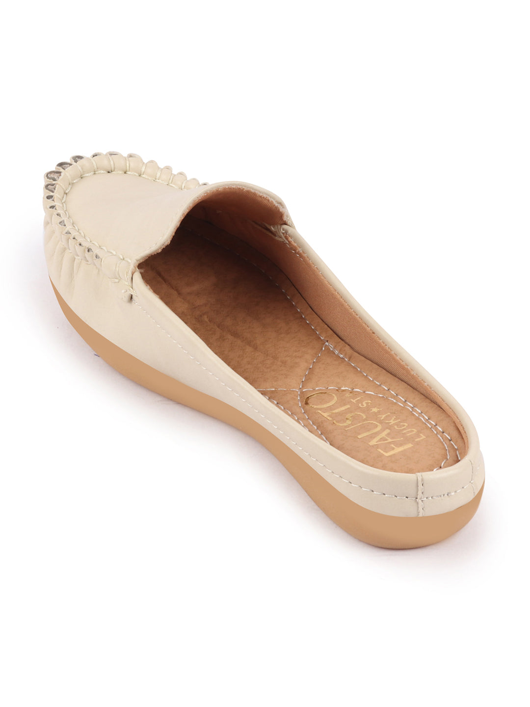 Women Cream Slip On Mules Shoes