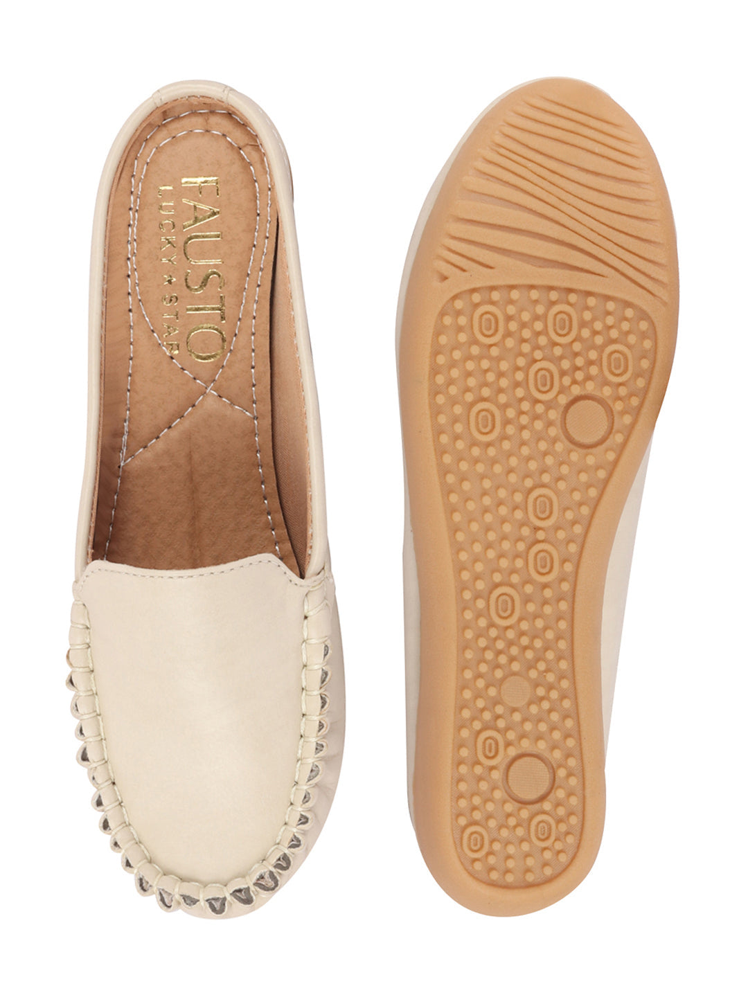 Women Cream Slip On Mules Shoes