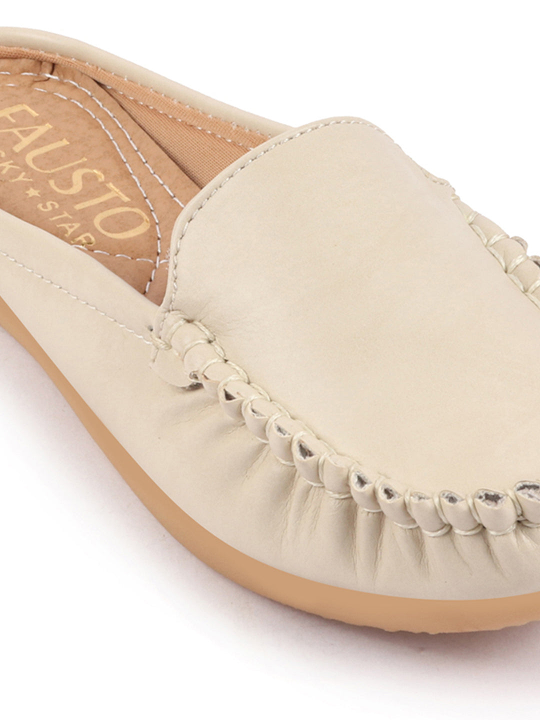 Women Cream Slip On Mules Shoes