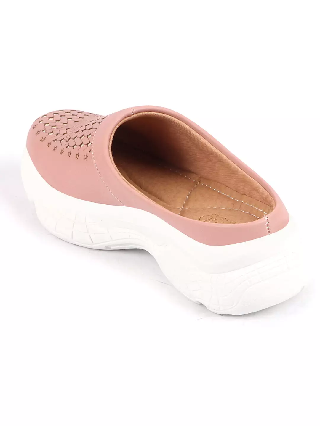 Women Peach Laser Cut Slip-On Mules Shoes