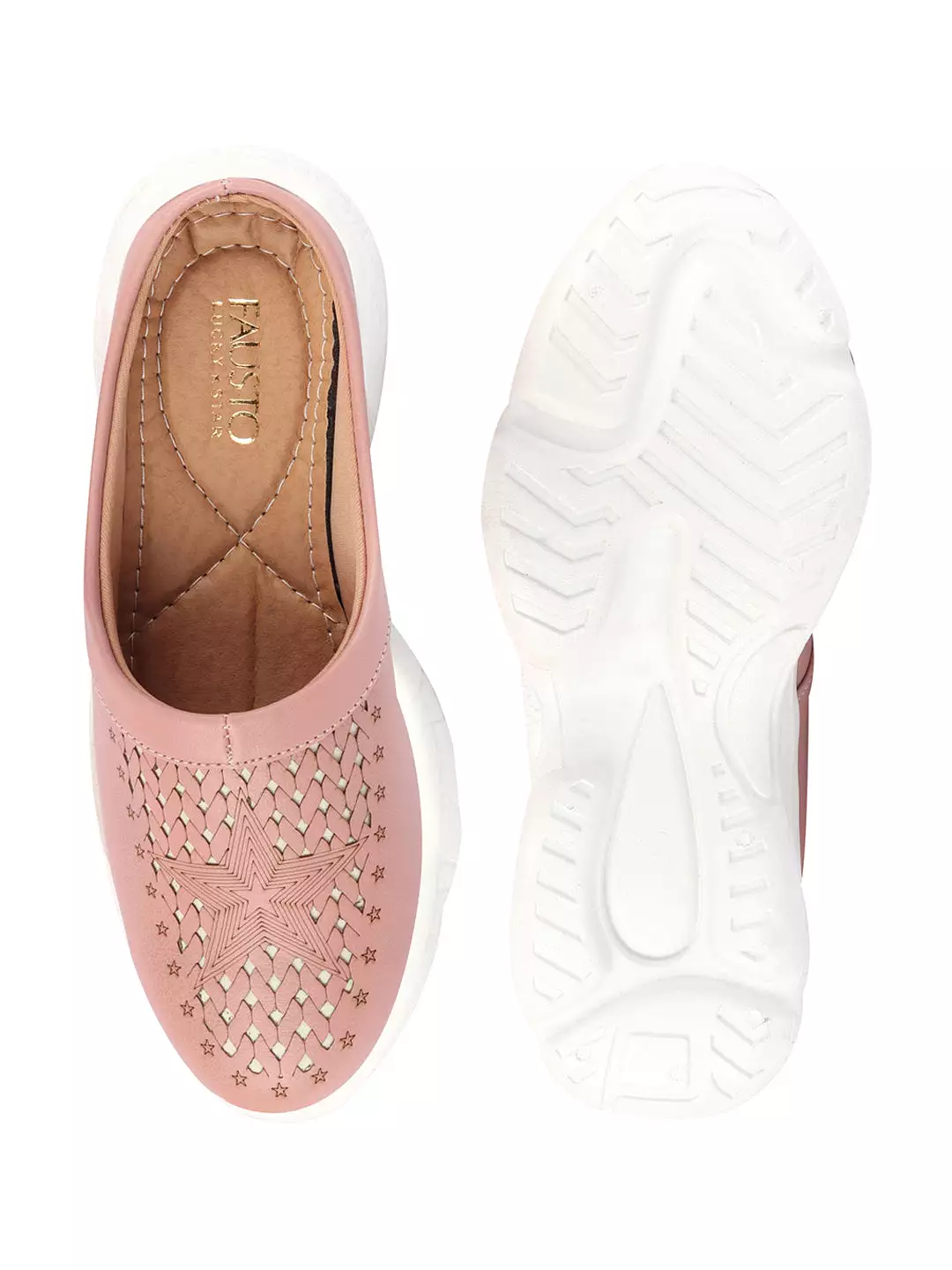 Women Peach Laser Cut Slip-On Mules Shoes