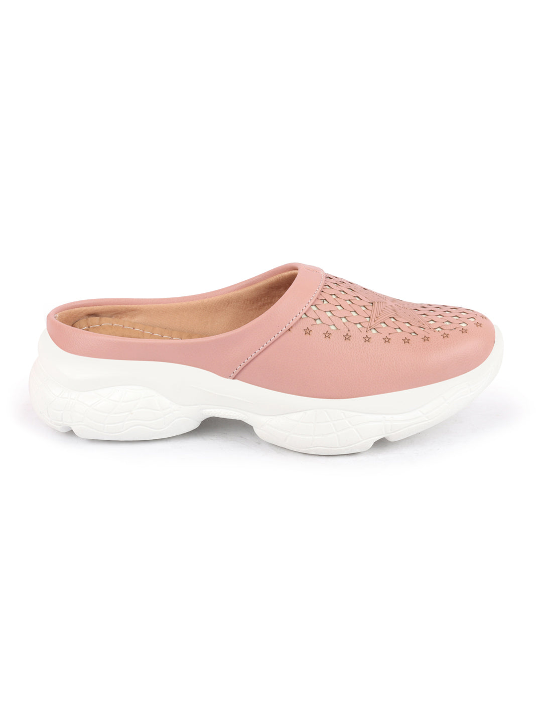 Women Peach Laser Cut Slip-On Mules