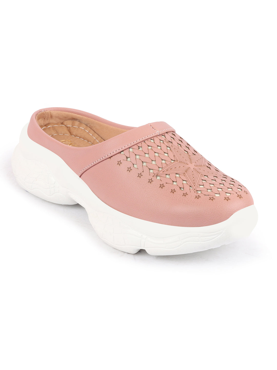 Women Peach Laser Cut Slip-On Mules