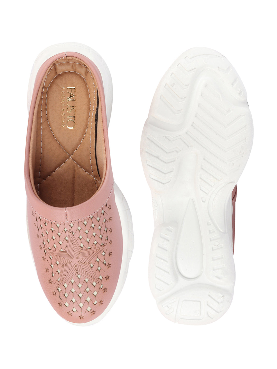 Women Peach Laser Cut Slip-On Mules