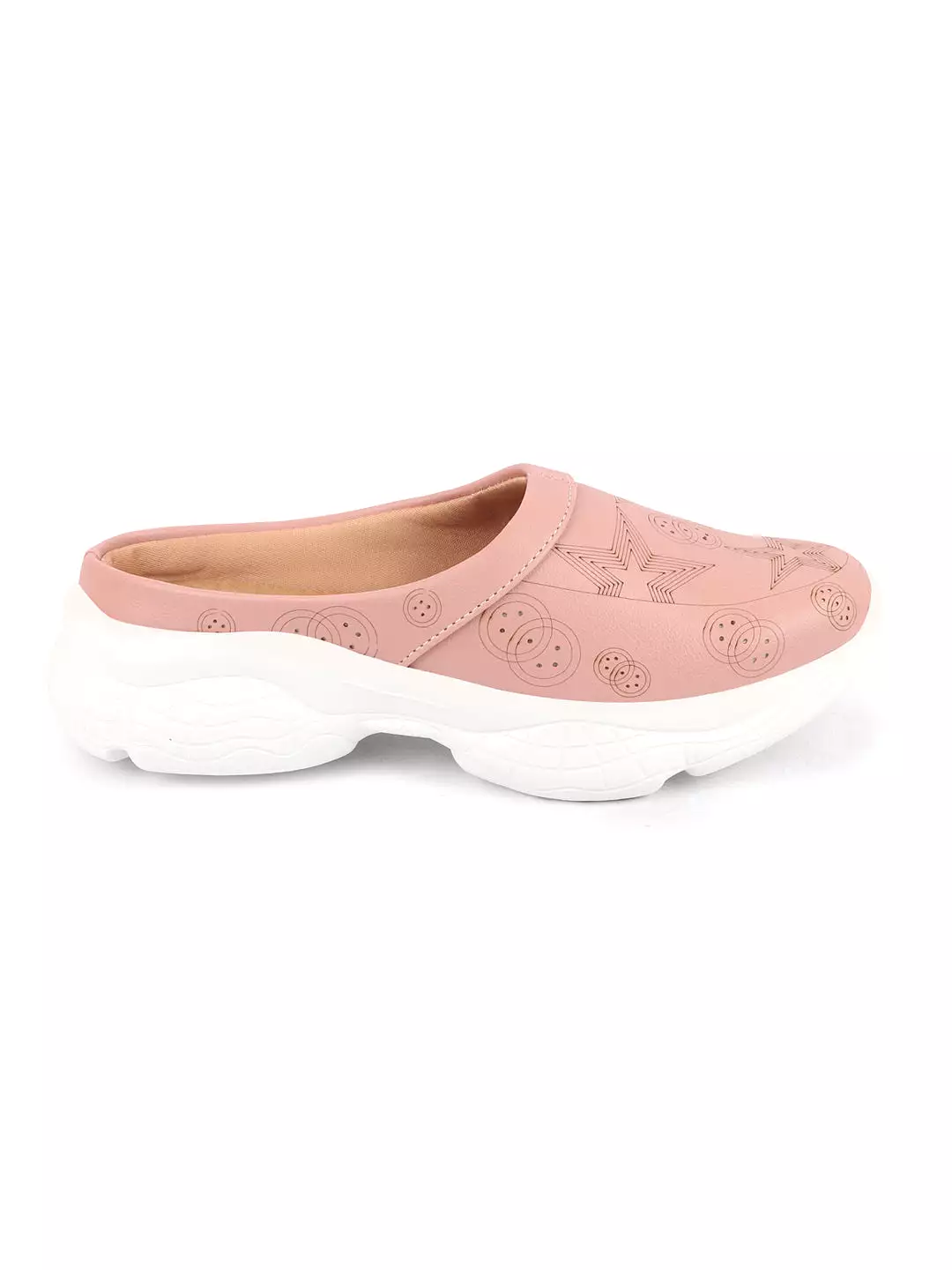 Women Peach Laser Star Design Slip-On Mules Shoes