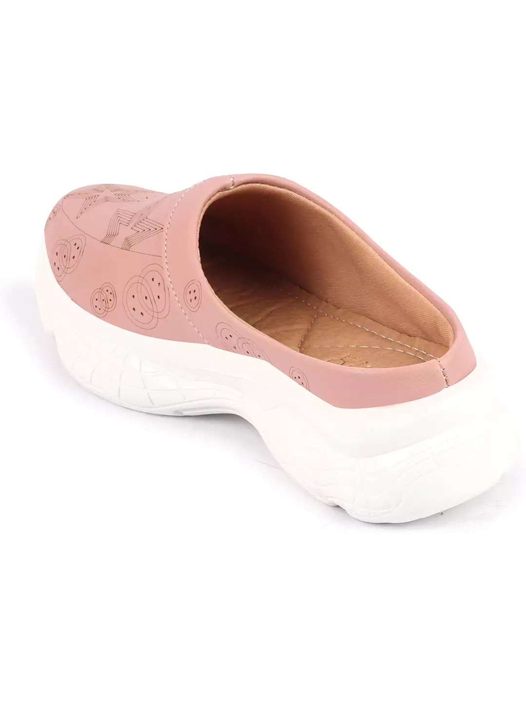 Women Peach Laser Star Design Slip-On Mules Shoes