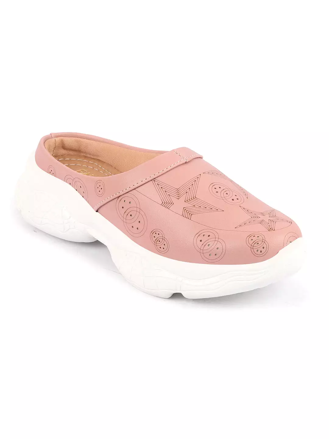 Women Peach Laser Star Design Slip-On Mules Shoes