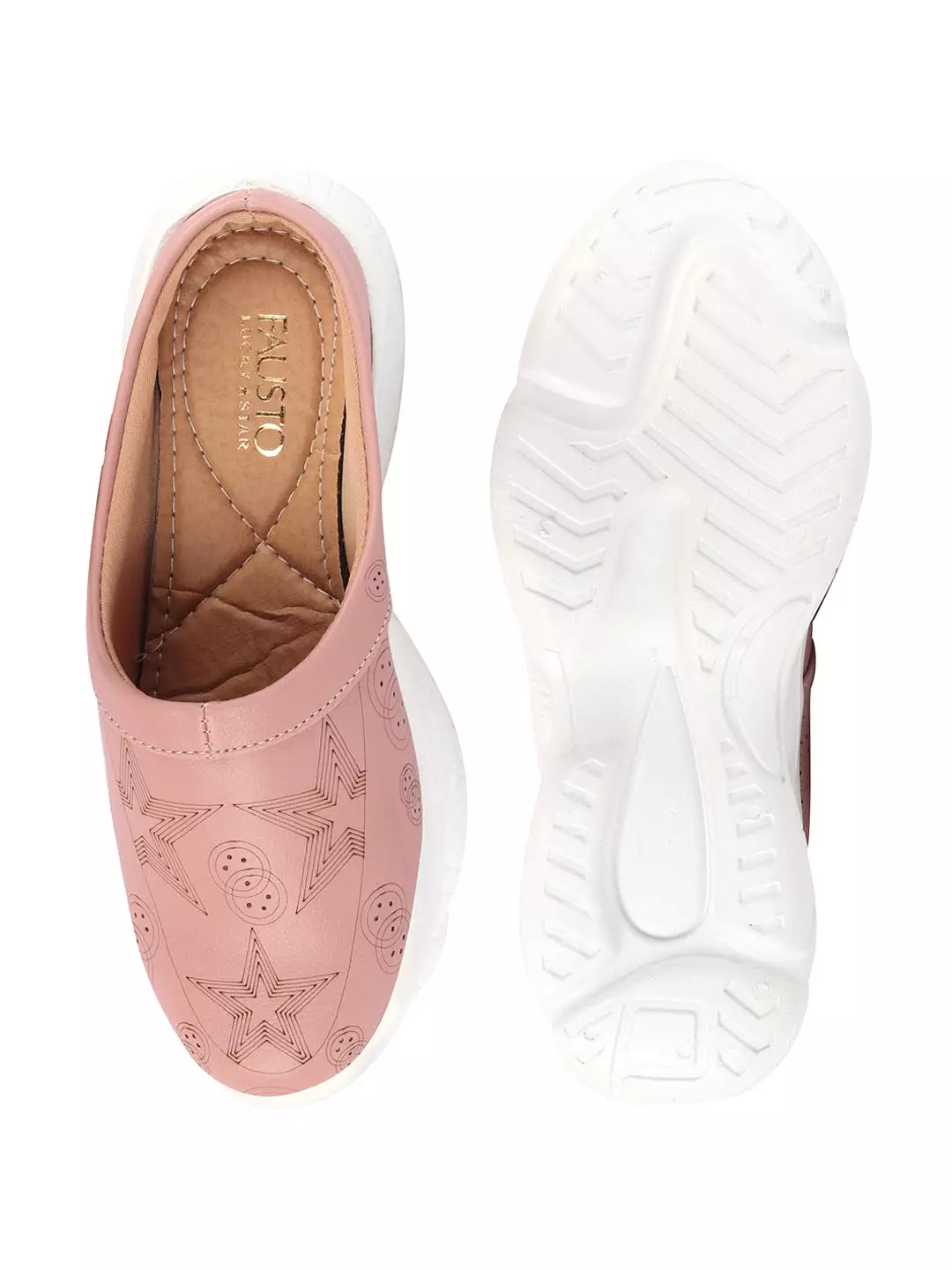 Women Peach Laser Star Design Slip-On Mules Shoes