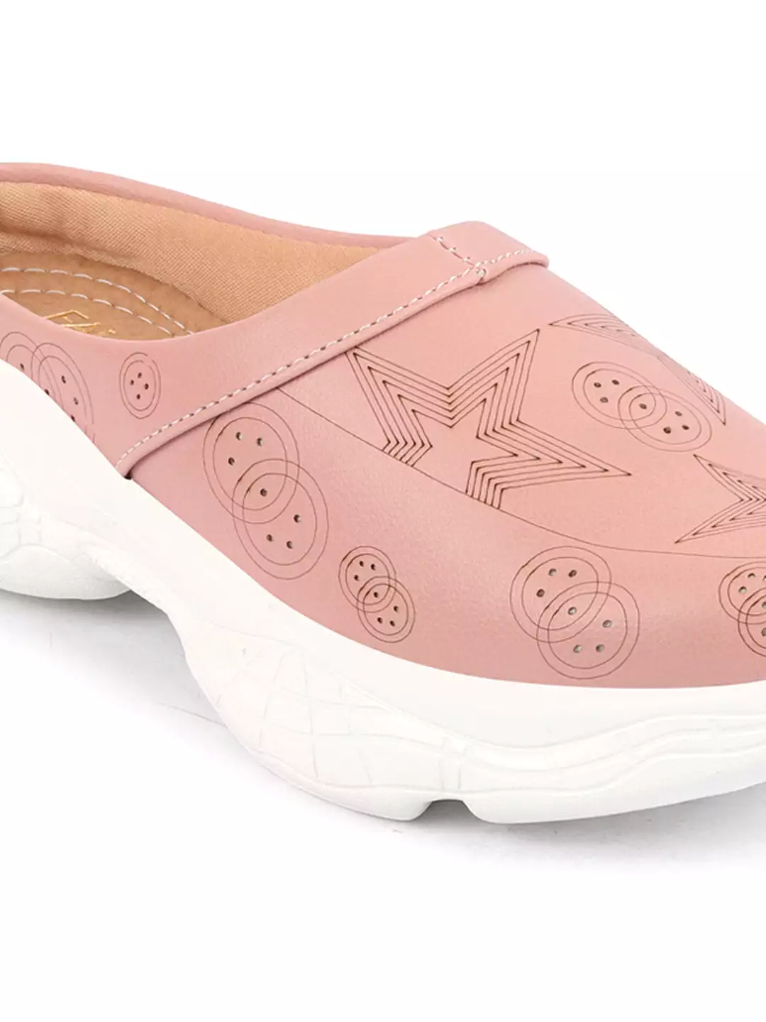 Women Peach Laser Star Design Slip-On Mules Shoes