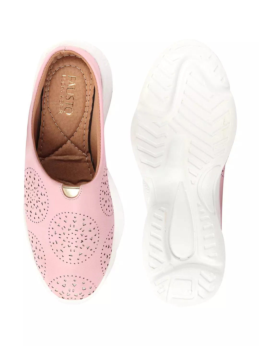 Women Pink Laser Cut Slip On Mules - Back Open Shoes