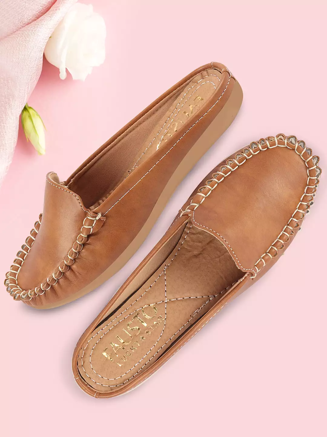 Women Slide On Mules Shoes with Side Stitching and Open Back