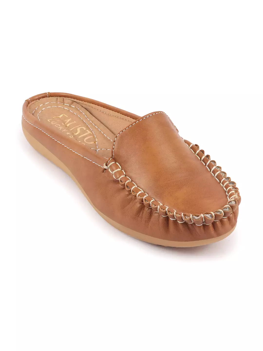 Women Slide On Mules Shoes with Side Stitching and Open Back