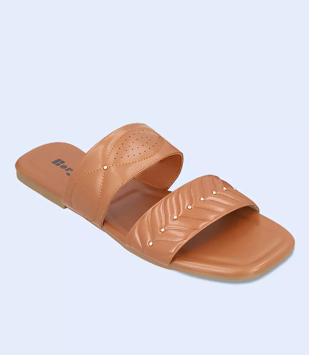 Women Slip-On Casual Slippers with Stylish Tan Design - BW7344