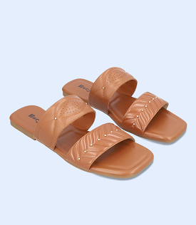 Women Slip-On Casual Slippers with Stylish Tan Design - BW7344