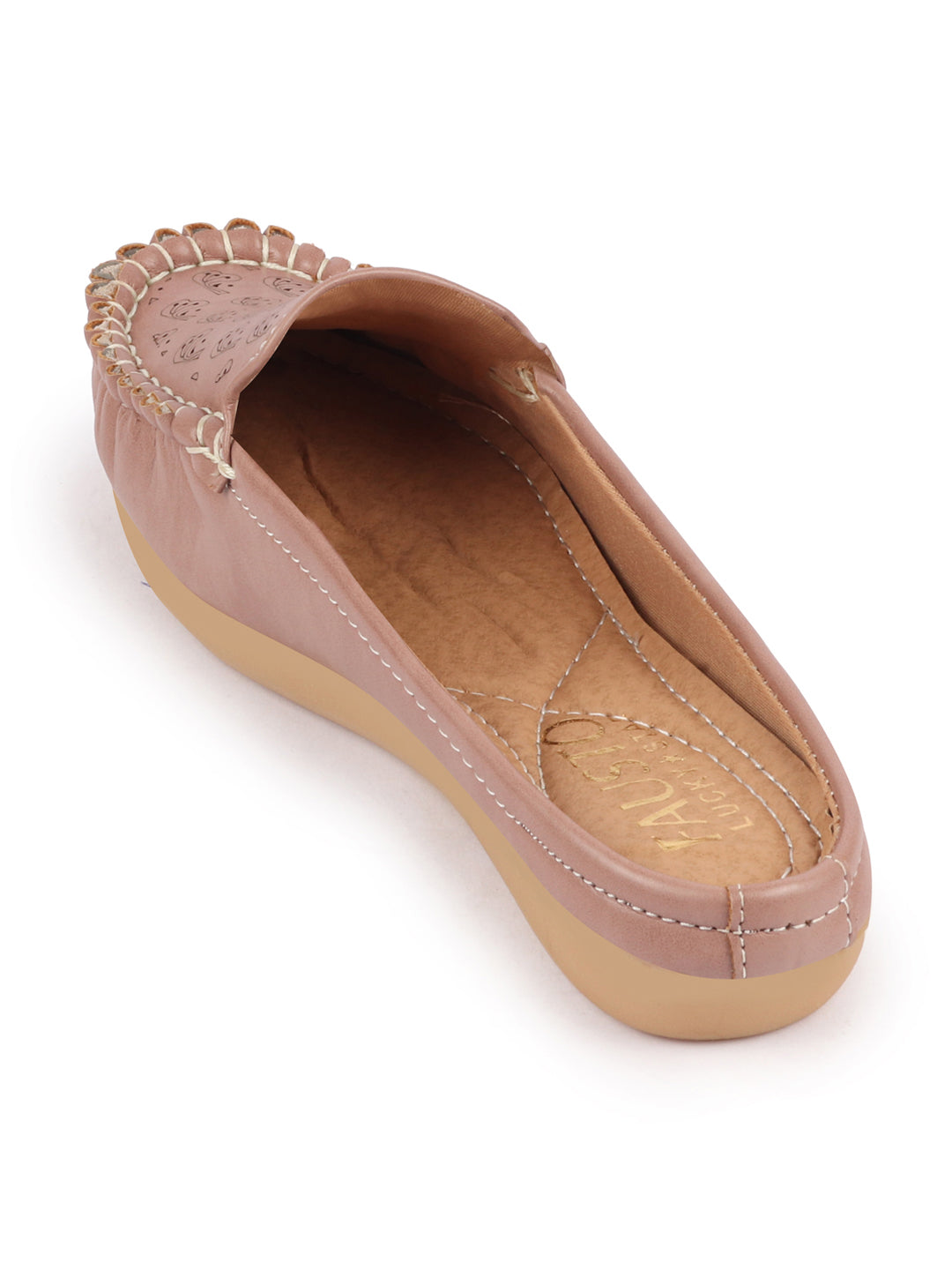 Women Slip On Mules Shoes | Peach Print | Back Open | Side Stitched