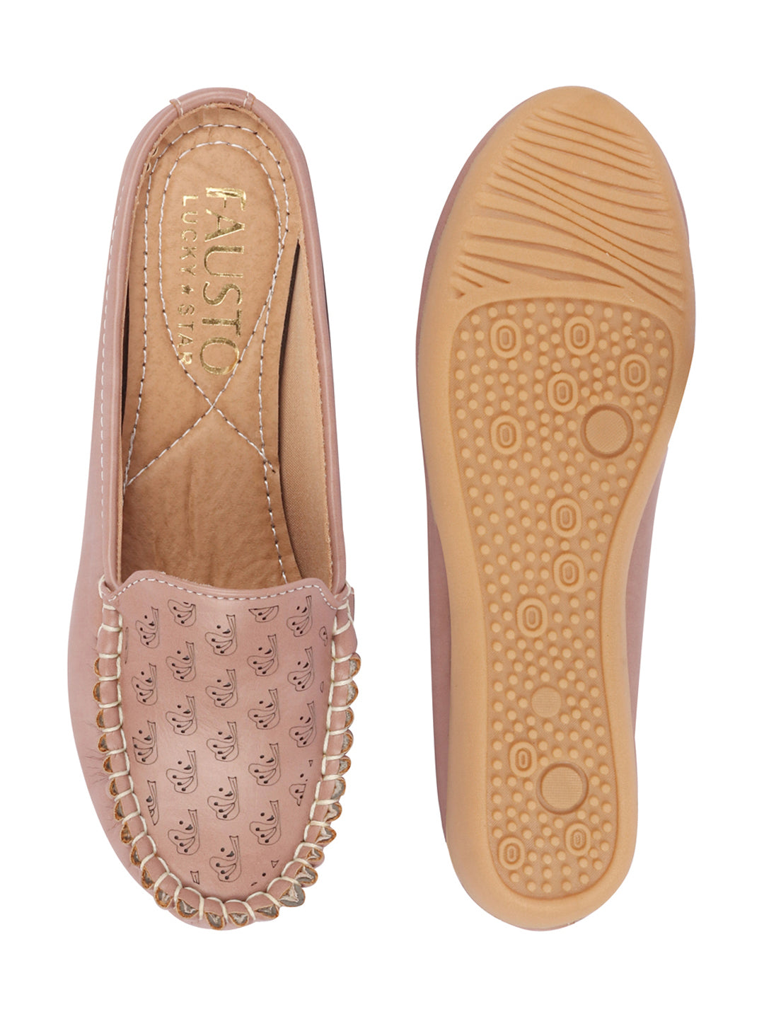 Women Slip On Mules Shoes | Peach Print | Back Open | Side Stitched