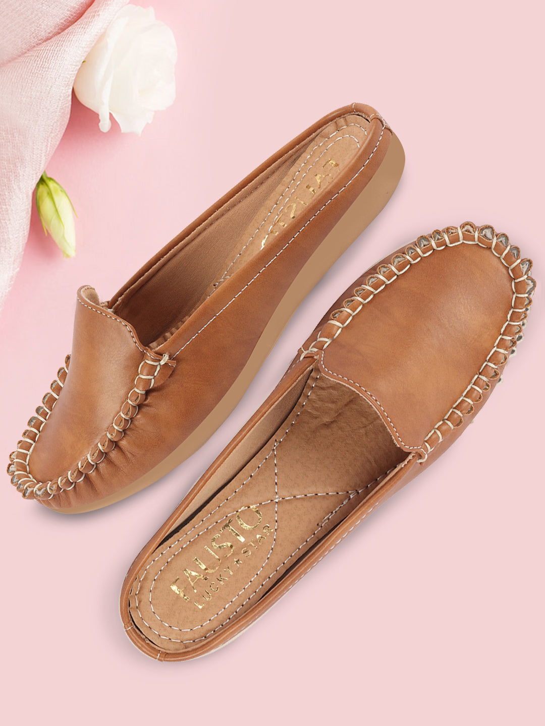 Women Slip On Mules Shoes with Open Back and Side Stitching