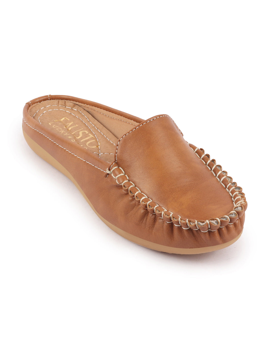 Women Slip On Mules Shoes with Open Back and Side Stitching