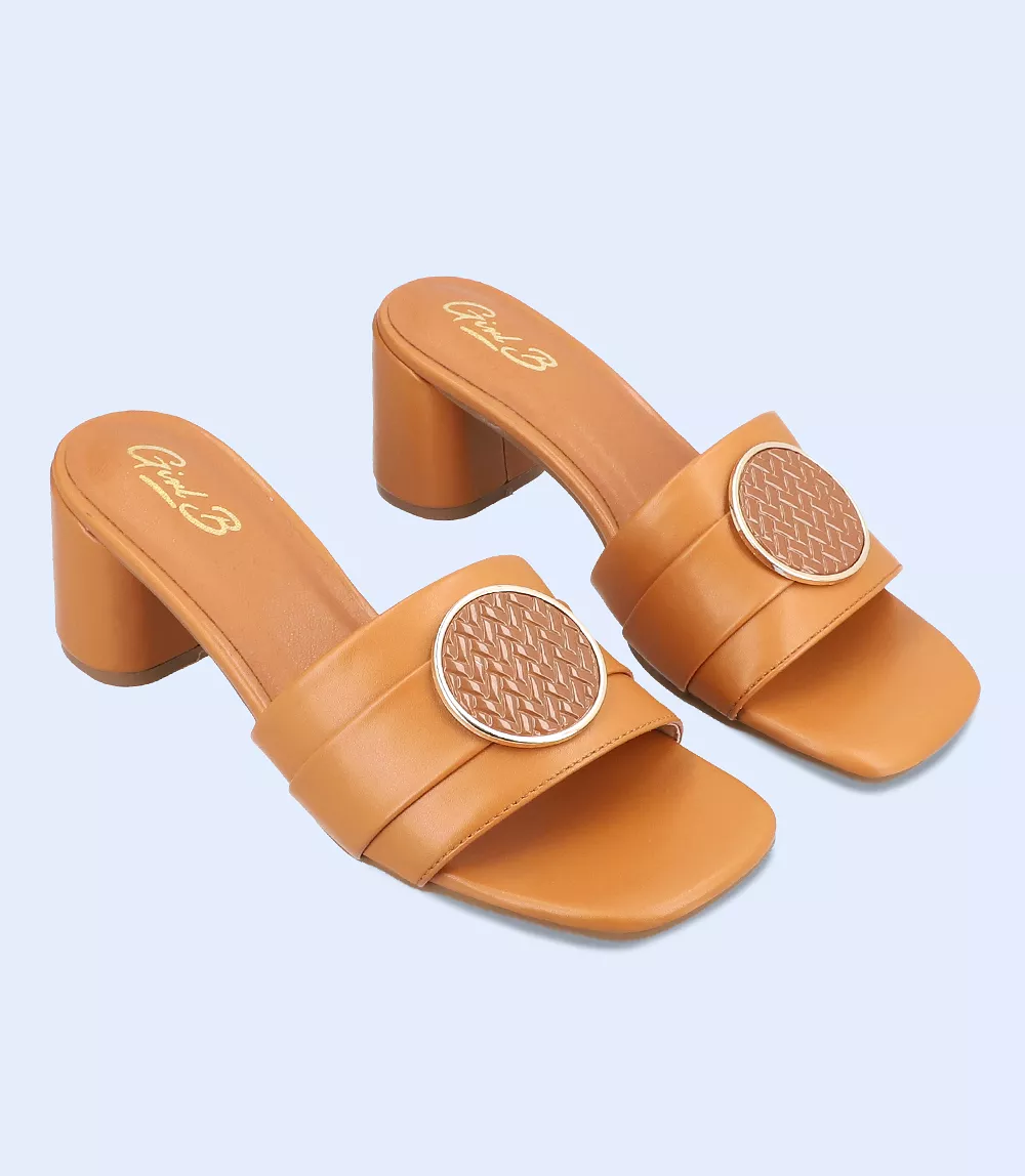 Women Tan Slipper Heels BW7329